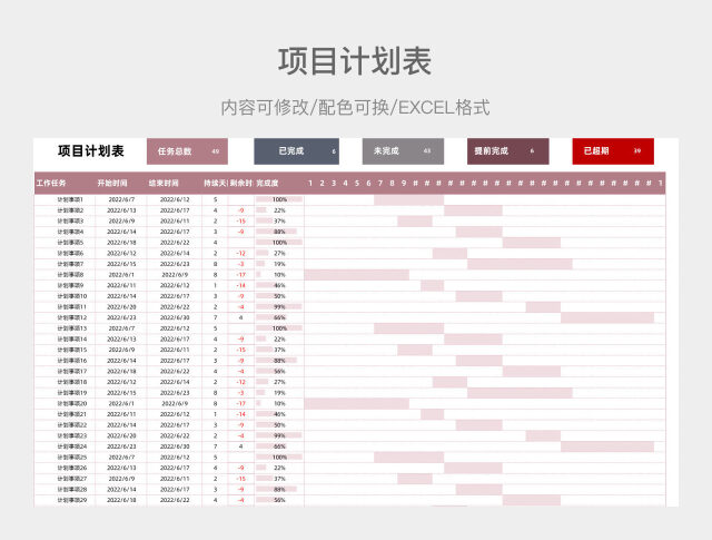 粉色小清新项目计划表