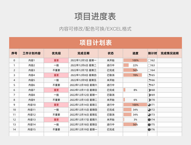 红橙色大气项目计划表