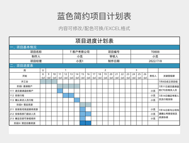 蓝色简约项目计划表