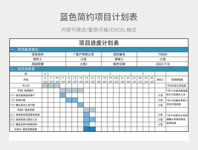 蓝色简约项目计划表