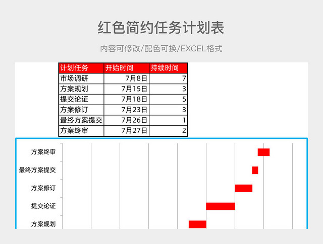 红色简约任务计划表