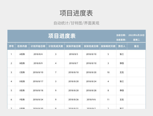 彩色简约商务项目进度表