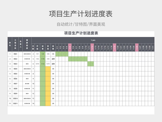 灰色简约项目生产计划进度表