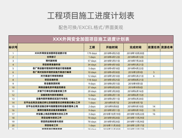 工程项目施工进度计划表