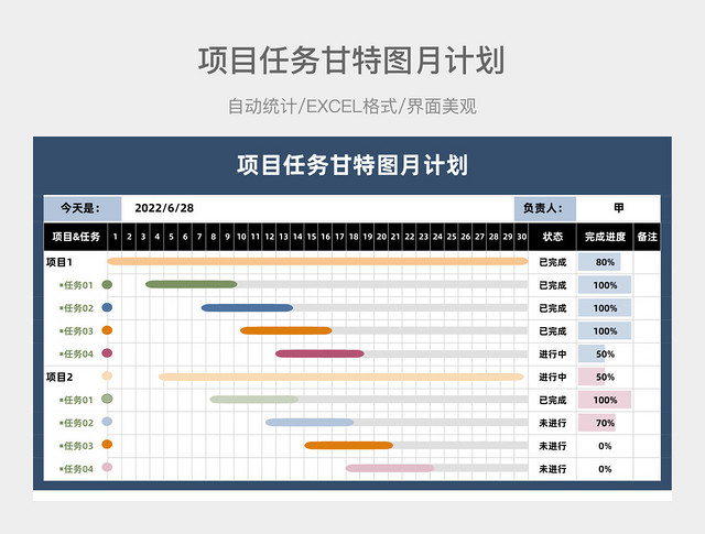 彩色简约项目任务甘特图月计划