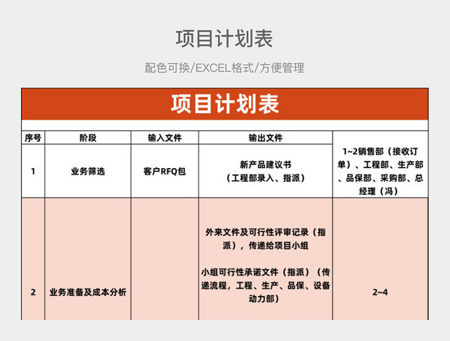 项目计划表