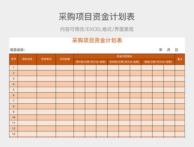采购项目资金计划表