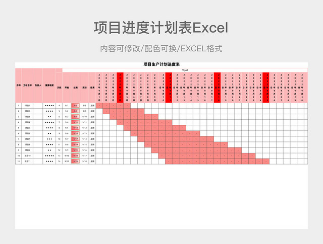 红色简约项目计划表