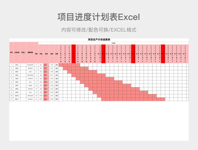 红色简约项目计划表