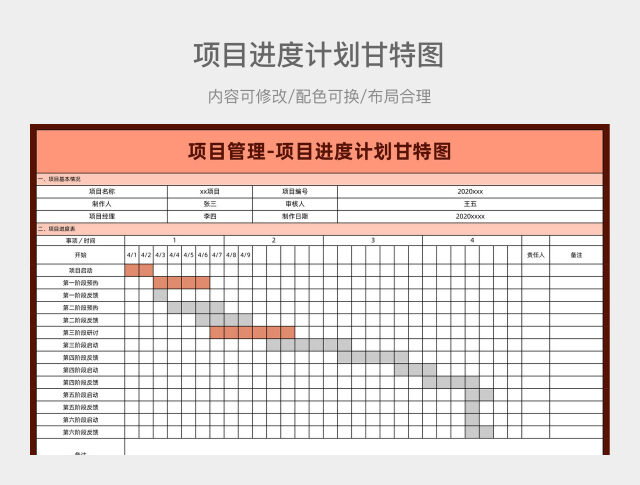 项目进度计划甘特图EXCEL模板