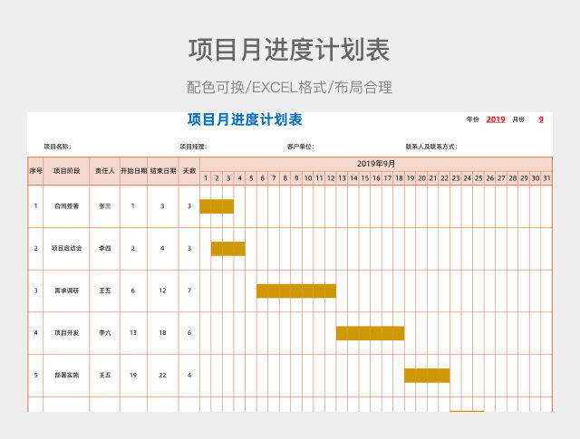 项目月进度计划表