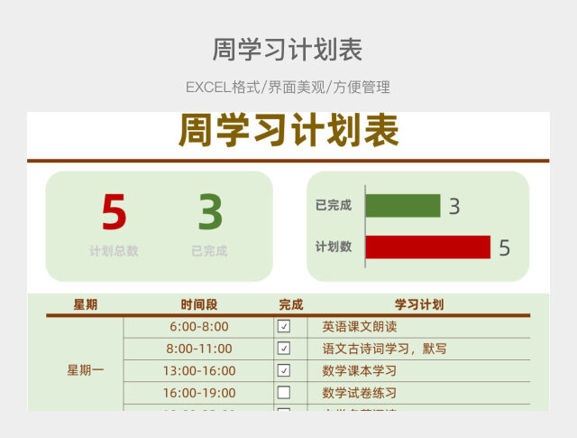 周学习计划表