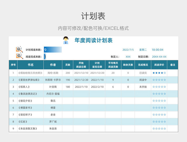 绿色简约年度阅读计划表