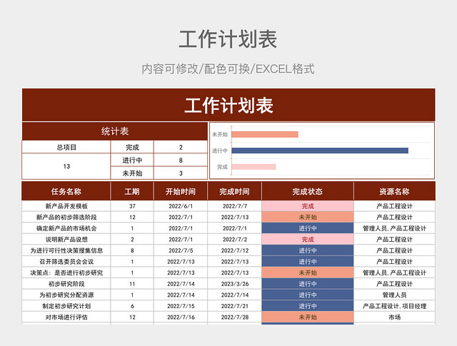 红色大气工作计划表