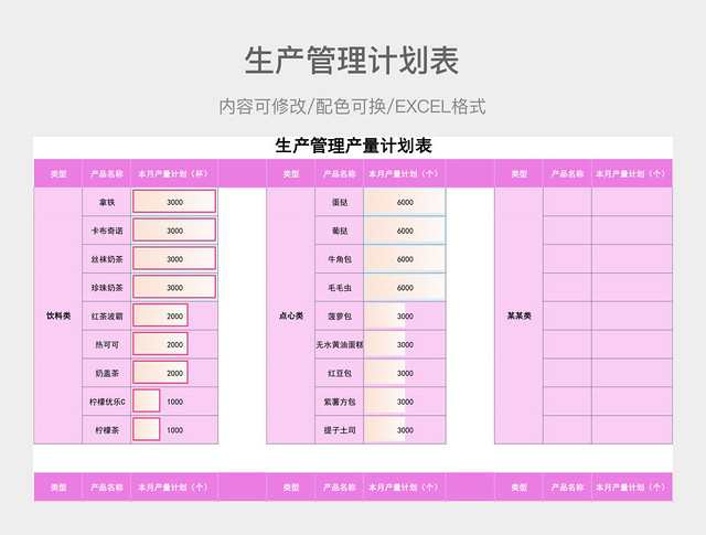 彩色简约生产管理产量计划表