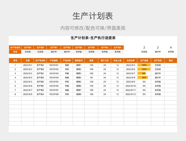 橙色生产计划表