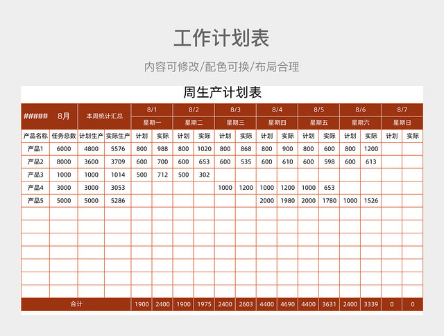 红色简约生产计划表