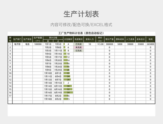 绿色简约生产计划表