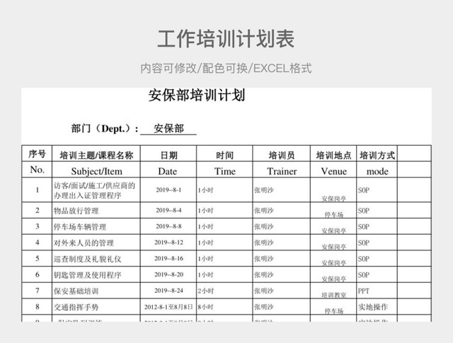 彩色简约餐饮部开业前培训计划表