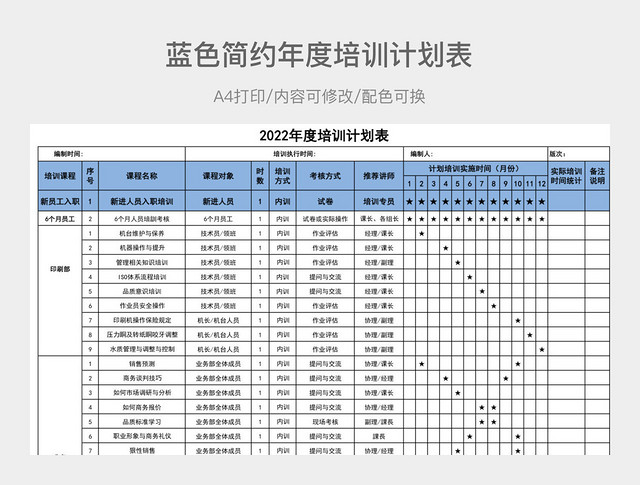 蓝色简约年度培训计划表--1655455431