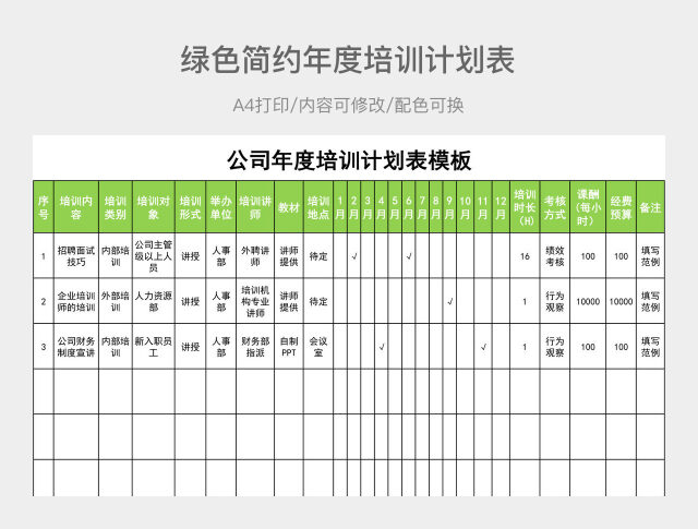 绿色简约年度培训计划表