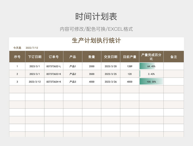 茶色简约生产计划执行统计