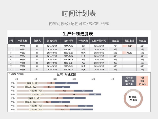 灰色简约生产计划进度表