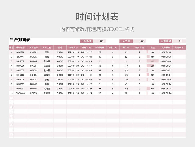 粉色大气生产排期表
