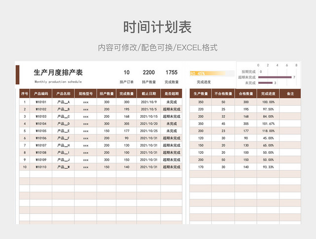 褐色大气生产月度排产表