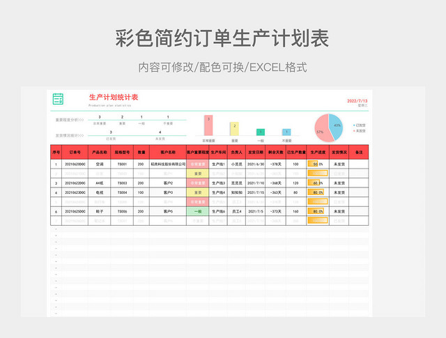 彩色简约订单生产计划表