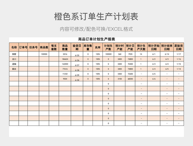 橙色系订单生产计划表