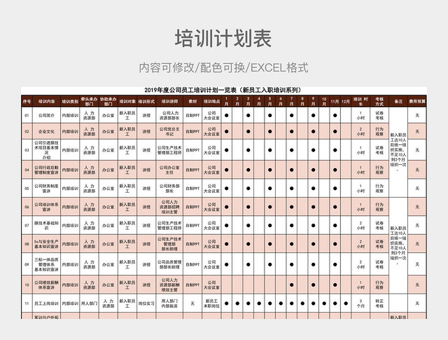 红色简约黄色简约员工培训计划表