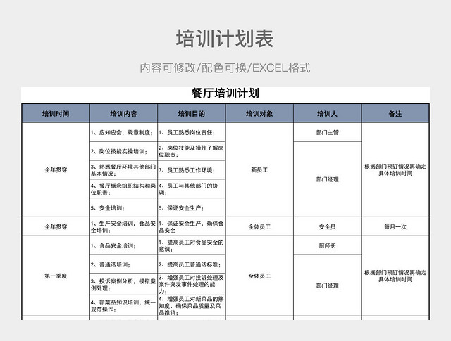 彩色简约培训计划表