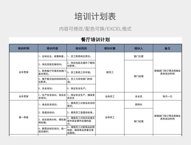 彩色简约培训计划表