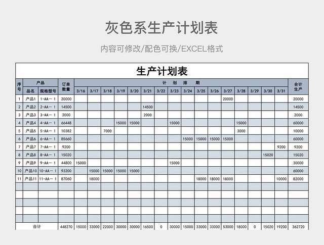 灰色系生产计划表