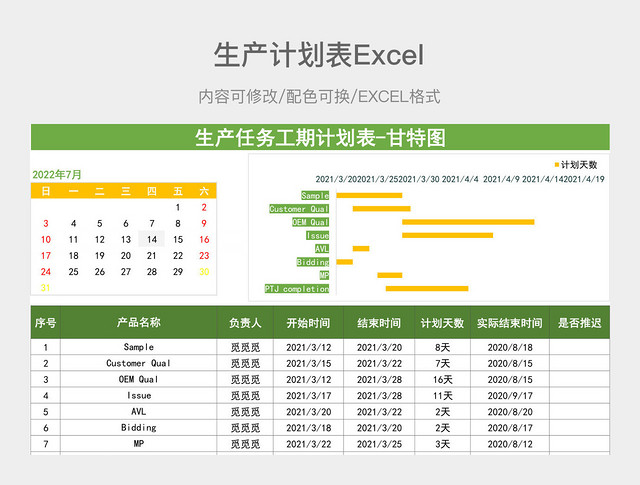 黄绿简约生产计划表