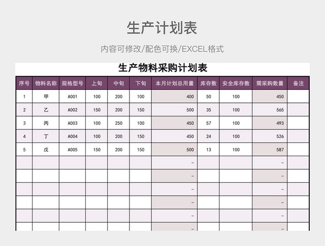 粉色清新生产物料采购计划表