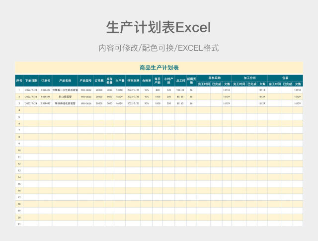 孔雀绿简约生产计划表