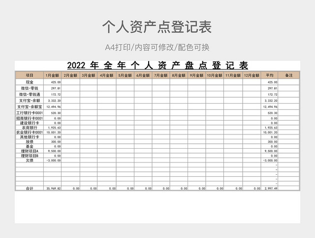 简约全年个人资产点登记表