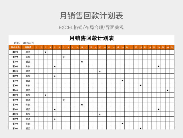 月销售回款计划表