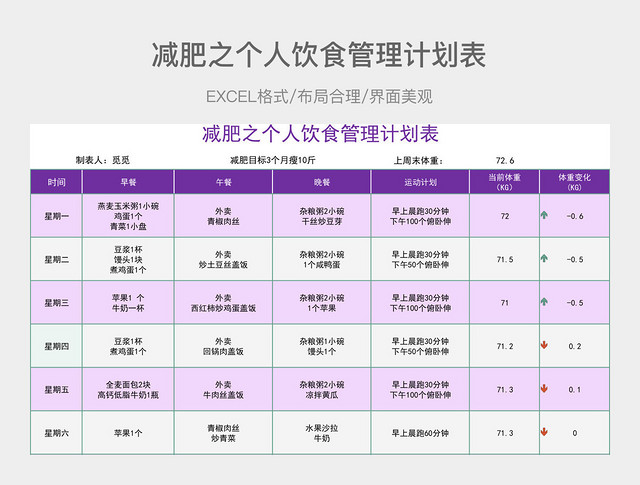 减肥之个人饮食管理计划表