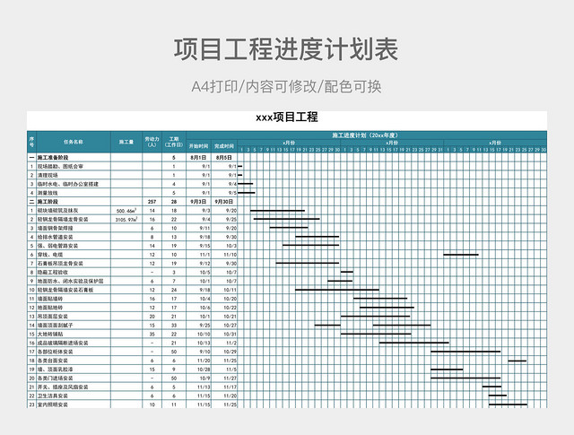 简约项目工程进度计划表