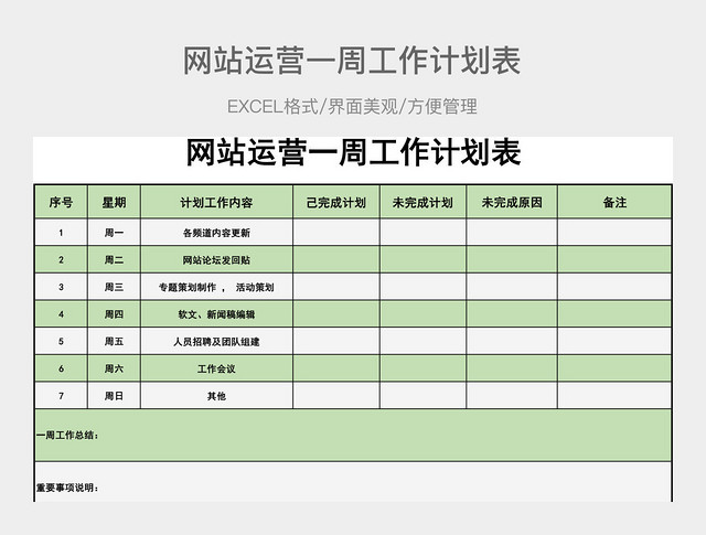 网站运营一周工作计划表