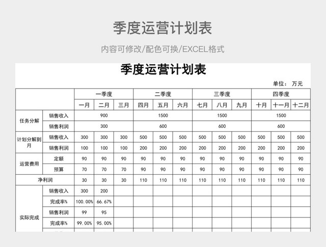 简约季度运营计划表