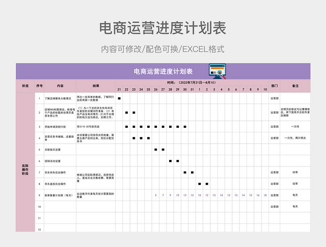 粉紫色电商运营进度计划表