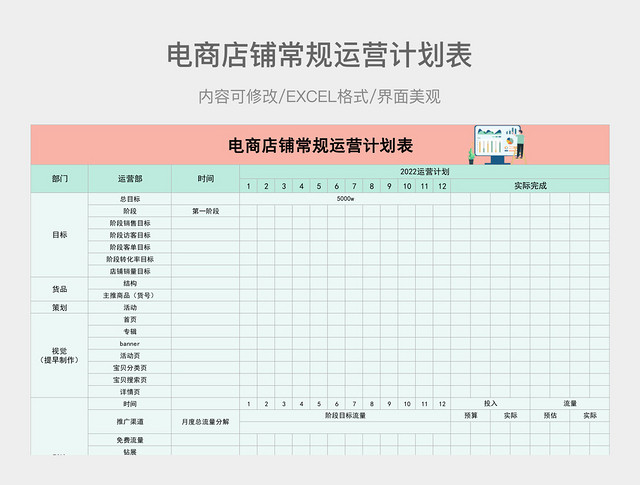 粉绿色清新电商店铺常规运营计划表