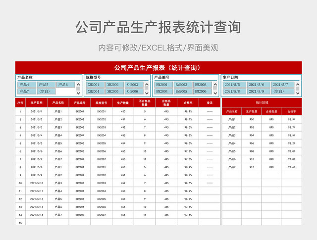 公司产品生产报表（统计查询）