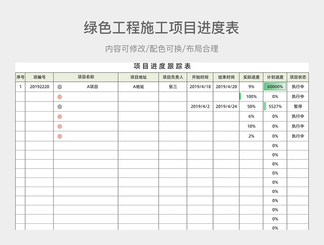 绿色工程施工项目进度表