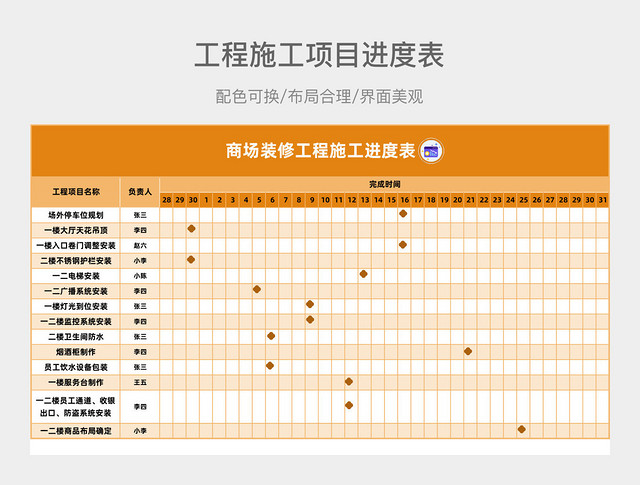 橙色工程施工项目进度表