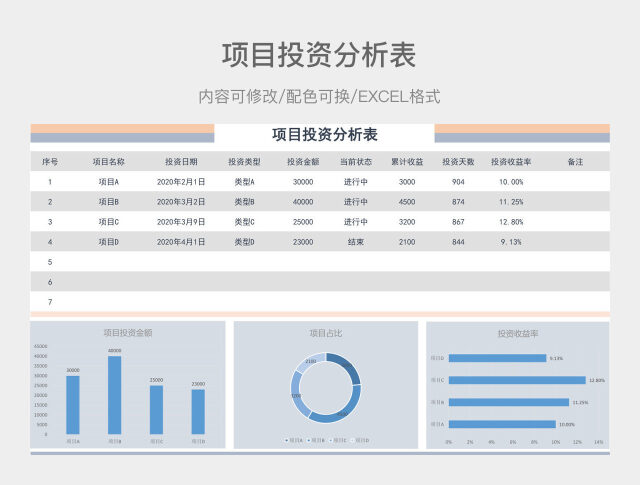 彩色简约项目投资分析表